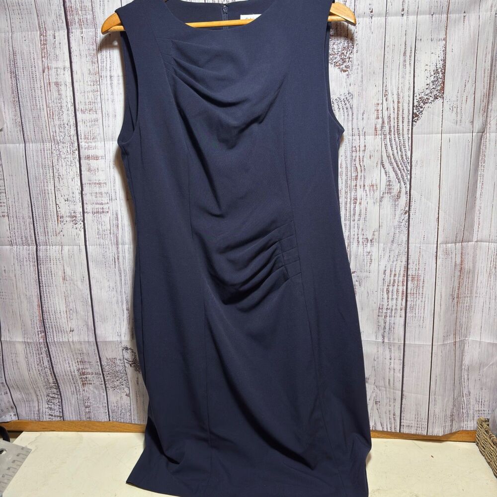 Calvin Klein Dress Women’s Size 12 Navy Sleeveless Ruched Sheath Midi Cocktail